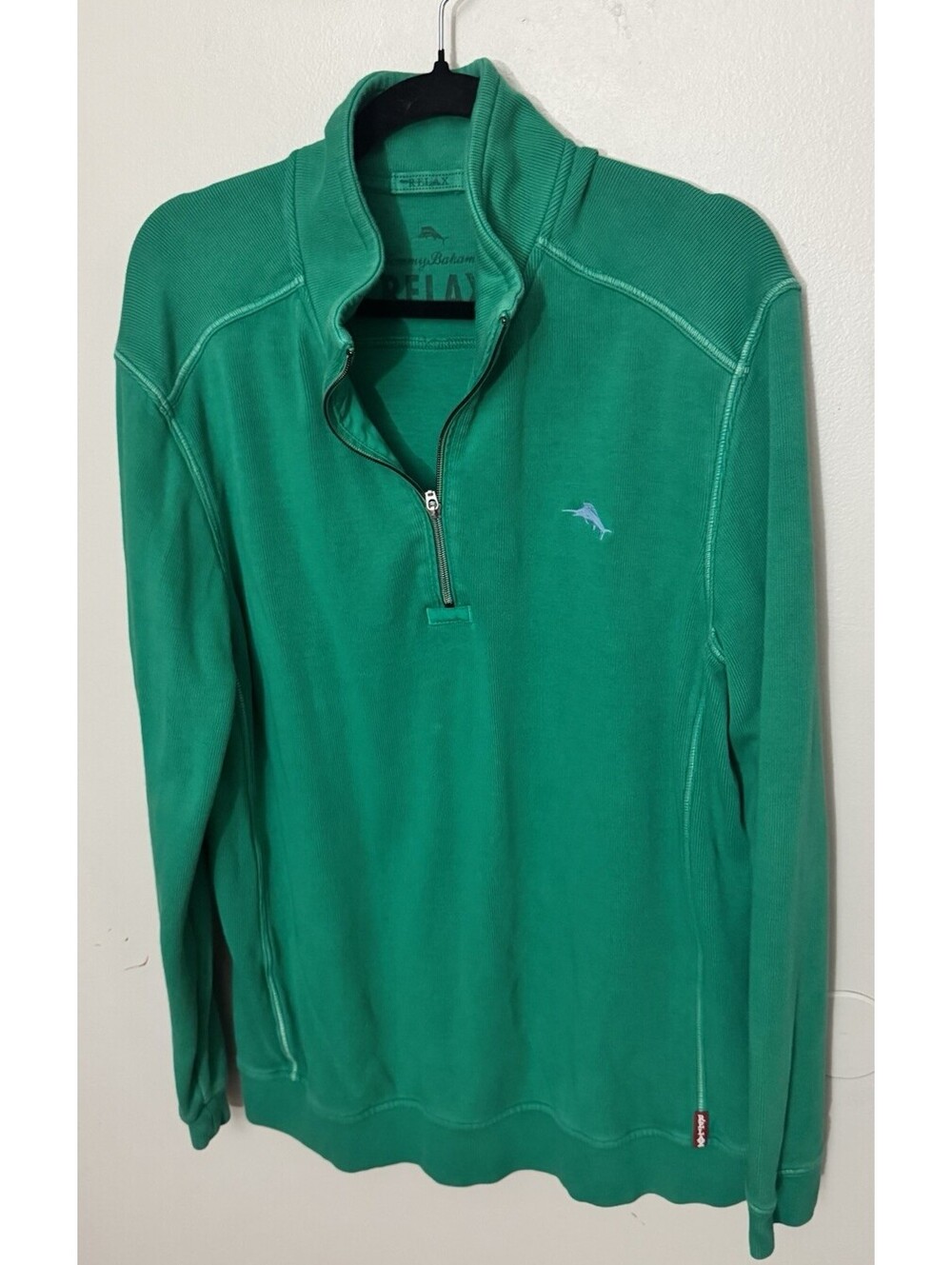 Tommy Bahama-Relax-Men's L- Green 1/4 Zip Cotton Pullover